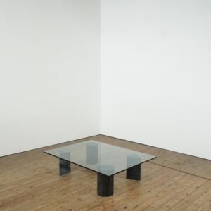 Italian coffee table with marble geometric forms and glass top