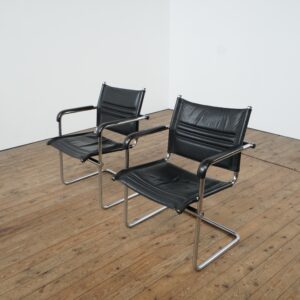 Set of two leather and chrome Scandinavian armchairs for Stol Kamnik 1980