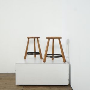 Set of two mid century oak stools