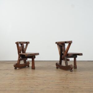Set of two Brutalist wooden chairs