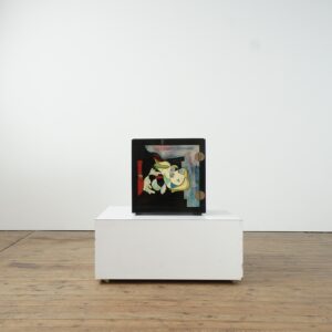 Black lacquer wooden cabinet with cubism painting