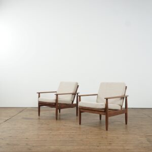 Set of two Danish lounge chairs with new bouclé fabric