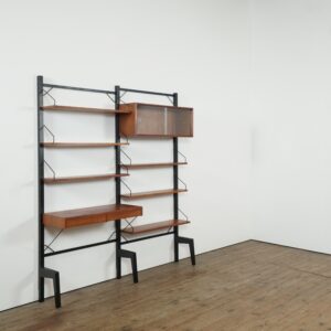 Modular freestanding Poul Cadovius wall unit in teak with writing desk