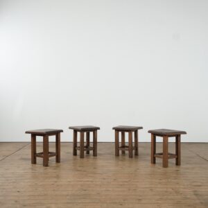 Set of 4 brutalist solid oak stools (two sets of 4 available)