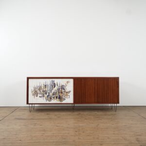 Alfred Hendrickx sideboard with ceramic illustration by Willy Meysmans